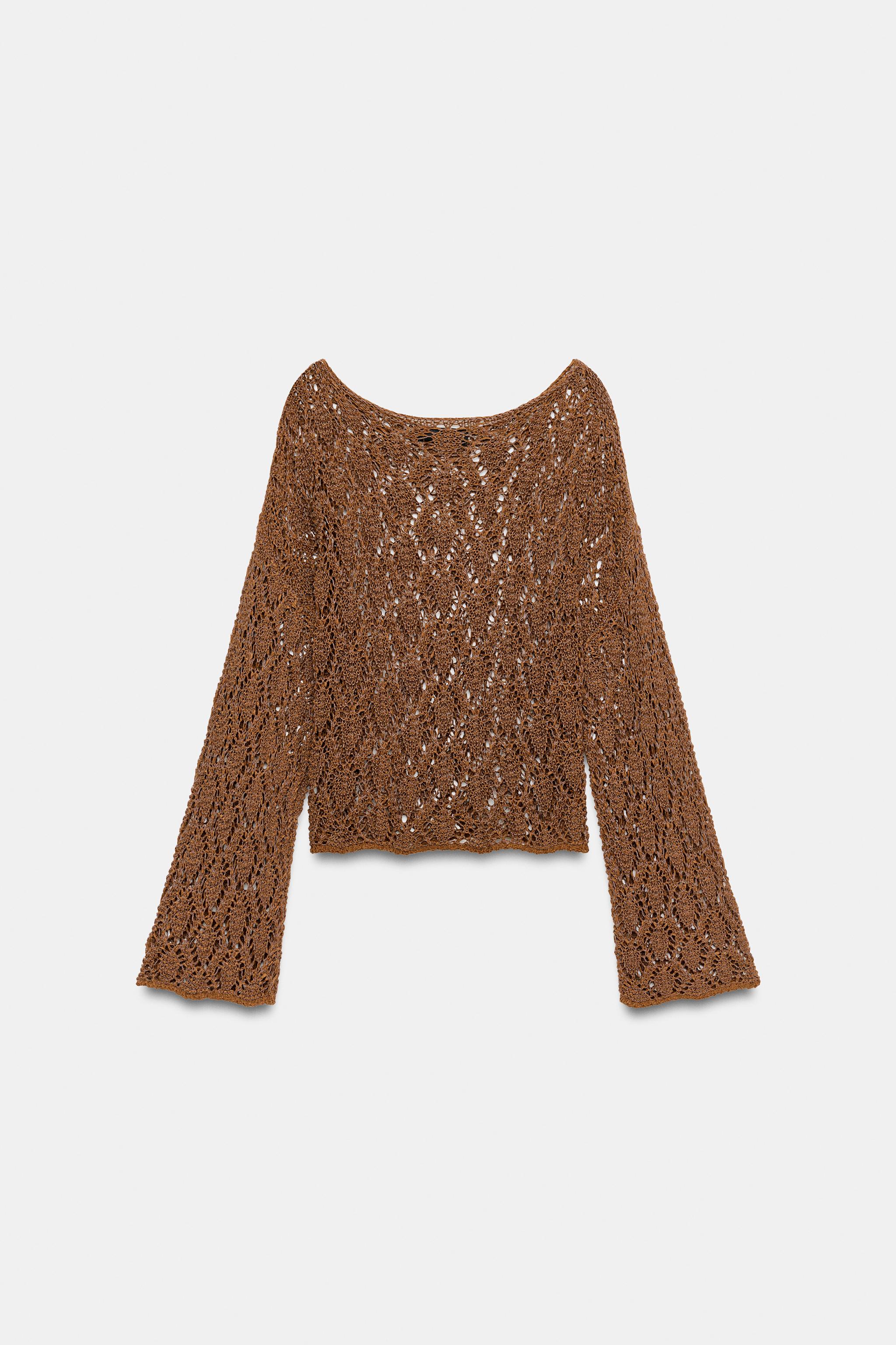 PULL EN MAILLE AJOURÉE À MANCHES ÉVASÉES